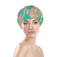 thumbnail image 2 of KLL Colorful Palm Leaves Pattern Shower Cap & Bath Cap for Women,Reversible Oversized Waterproof Shower Caps for all Hair Lengths,Elastic Reusable Bathing Hair Cap, 2 of 7