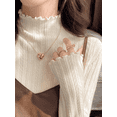 thumbnail image 4 of Women's Ruffled Mock Neck Long Sleeve Sweater, Lightweight Solid Hollow Jacquard Cozy Knit Pullover Base Top, Dressy Casual Fall Winter Outfits, 4 of 7
