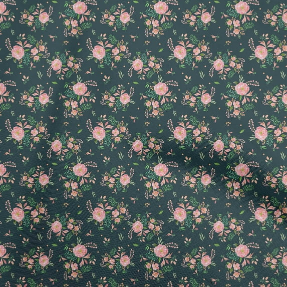 oneOone Velvet Dark Teal Blue Fabric Floral Craft Projects Decor Fabric Printed By The Yard 58 Inch Wide