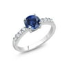 Gem Stone King 1.24 Ct Round Blue Created Sapphire Rhodium Plated Ring