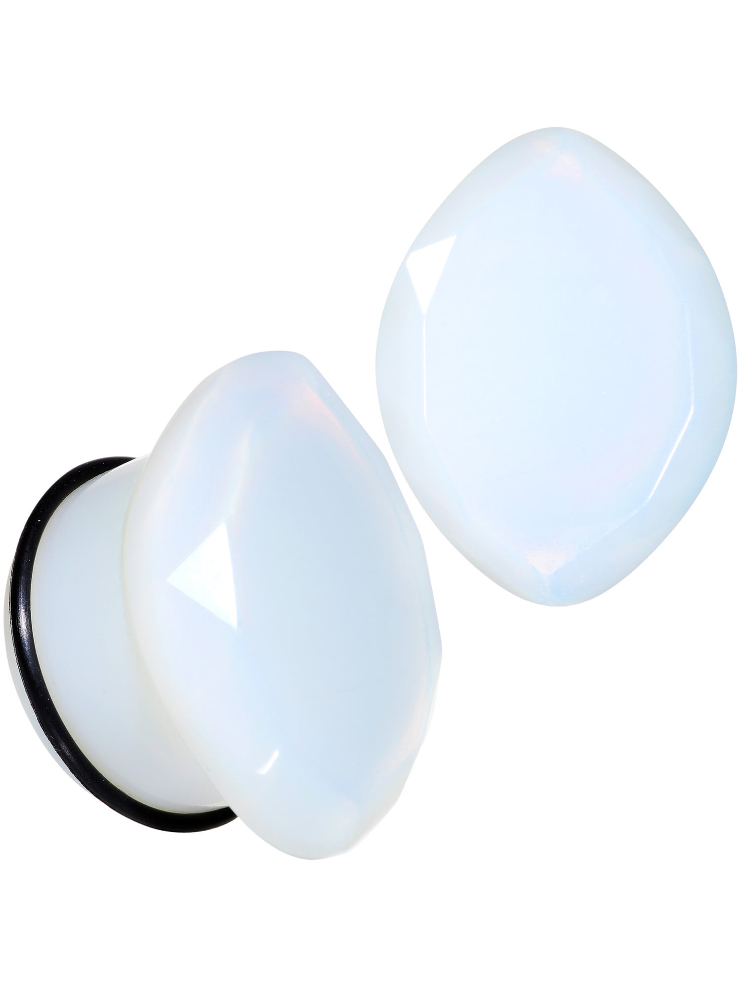 Body Candy Unisex 1" 2Pc Faceted White Opalite Single Flare Ear Plug