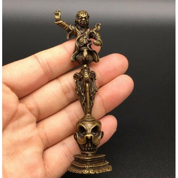 Pure Brass Angry Buddha Ward Off Bad Luck Small Statue Collect Chinese