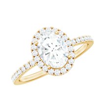 Rosec Jewels Classic Cubic Zirconia Halo Engagement Ring for Women, 10K Yellow Gold, US 12.00
