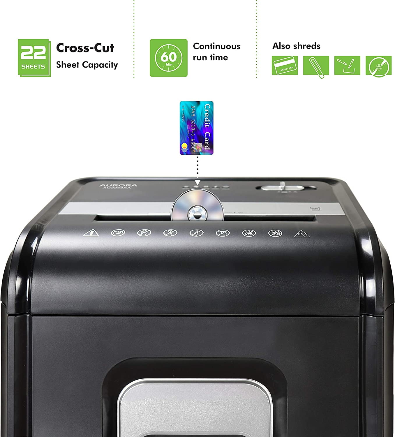 Aurora AU2260XA 22-Sheet Crosscut Shredder with 60 Min Run Time, 7