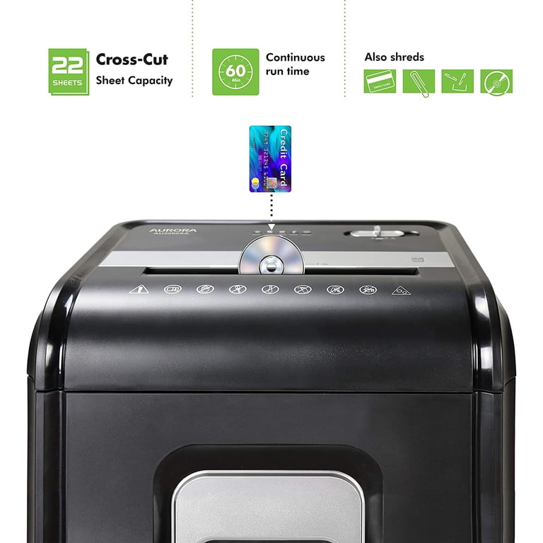 Aurora AU2260XA 22-Sheet Crosscut Shredder with 60 Min Run Time, 7