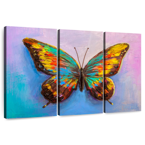 Elephant Stock Multicolored Butterfly Wall Art - Horizontal Multi Panel Canvas - Living Room Wall Decor - Animal Multi Panel - Orange And Brown Decor - 23" x 14"