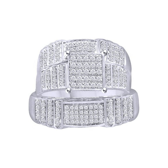 AFFY White Natural Diamond Engagement & Wedding Trio Band Ring Set In 10k White Gold (0.55 Cttw)