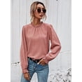 thumbnail image 4 of Borke Women's Floral Print Flounce Long Sleeve Mock Neck Work Blouses Tops, 4 of 10