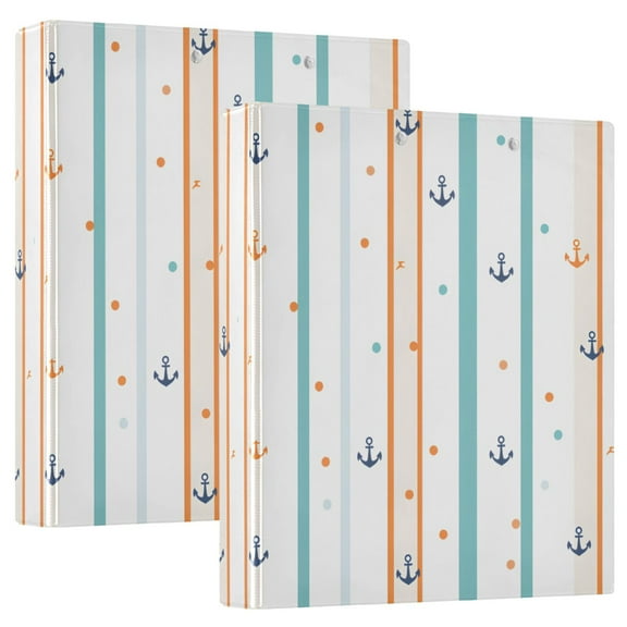 FORMRS 3 Ring Binder 1.5 inch with Pockets Set of 2 Clip Board 200 Sheets Capacity, Cute Nautical Pattern