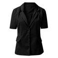 thumbnail image 2 of Casual Blazers fpr Women Short Sleeve Lapel Open Front Jackets with Pockets Solid Color Work Office Suit Jacket Button Fashion Minimalist Design Clothes for Daily & Work Black M, 2 of 4