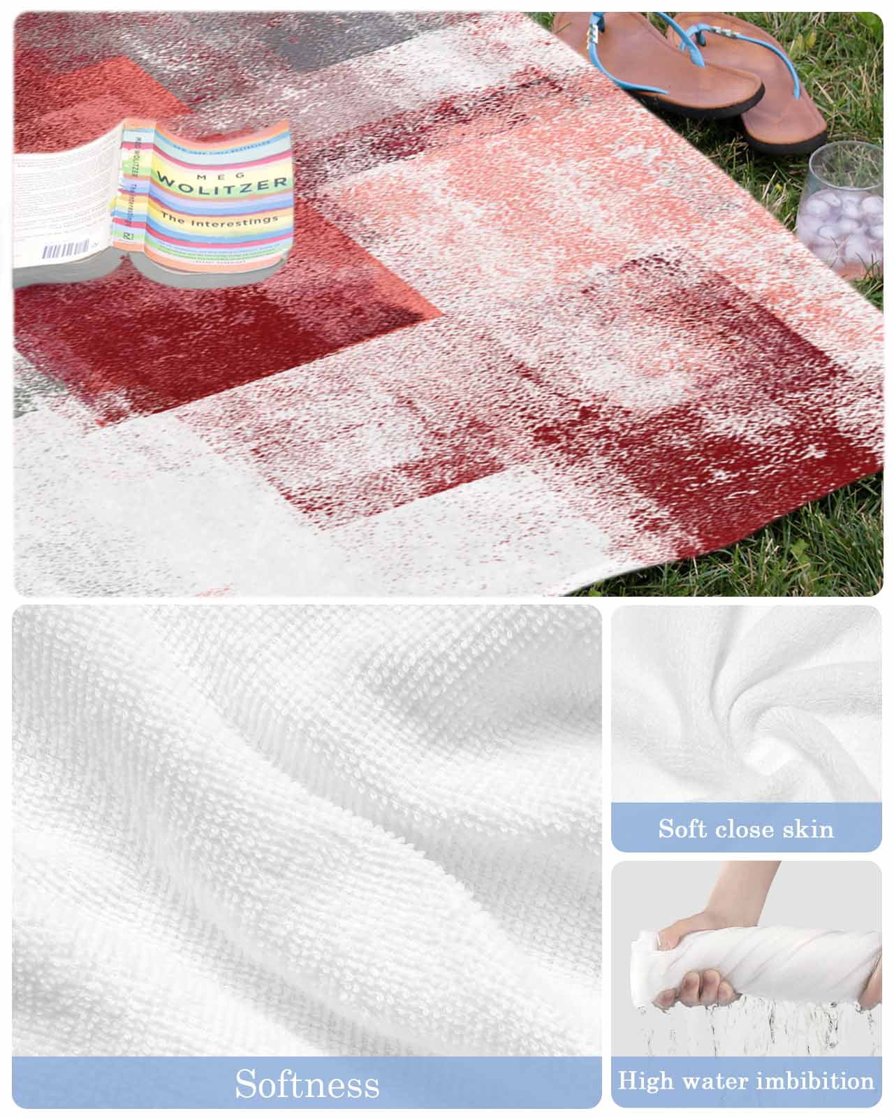 Red Grey Oil Painting Beach Towels Oversized Super Absorbent, Abstract Modern Street Smear Art Lightweight Bath Towel Quick Dry Sets For Bathroom/Pool/Rv Camping/Beach Play/Gym Room/Picnic 23"x47"