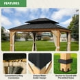 thumbnail image 4 of EAGLE PEAK 15x13 Solid Wood Gazebo with Netting and Curtains, Outdoor Hardtop Gazebo Pavilion Cedar Wooden Frame Double Roof Metal Canopy for Patio Deck Backyards Garden, 4 of 9