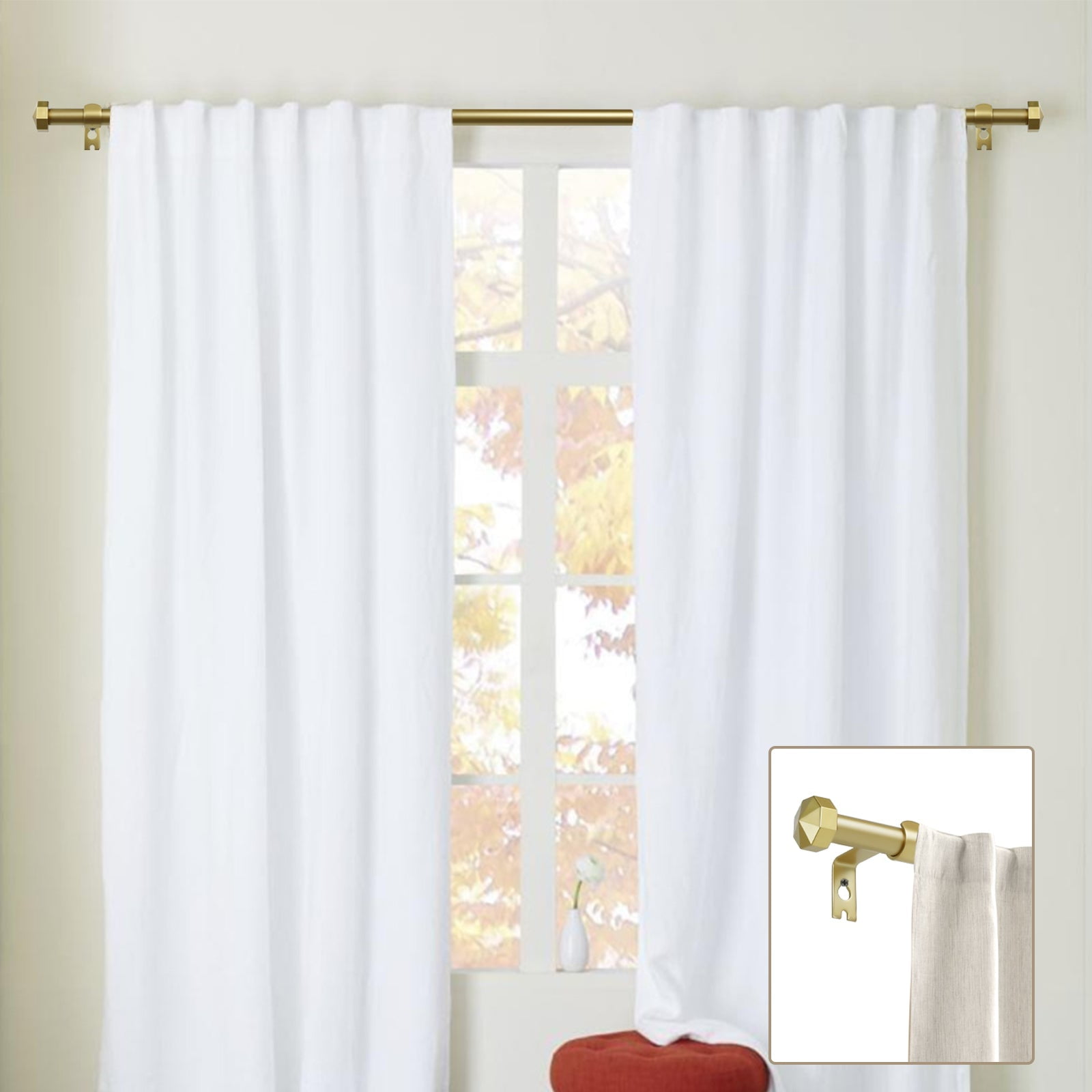 Ridicili 5/8" Single Telescoping Curtain Rod with Octagonal Finials,28"-48",Gold
