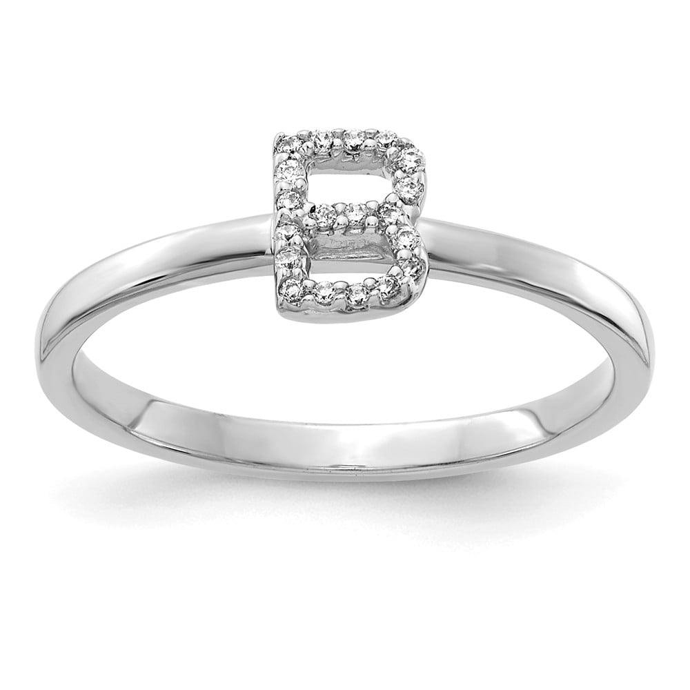 Solid 14k White Gold Diamond Initial Letter B Ring Band Size 5 (.06