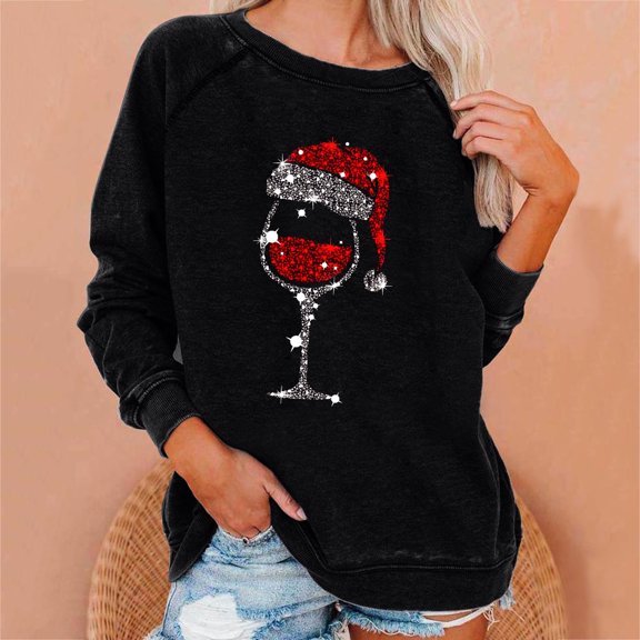 Babysbule Christmas Shirts for Women Fashion Women Casual Printing Long-sleeved Sweatshirt Clearance Tops Fashion