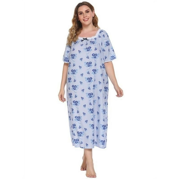 Ochine Women's Sleep Dress Casual Square Neck Floral Print Short Sleeve Dresses Pajama Dress,XL-4XL