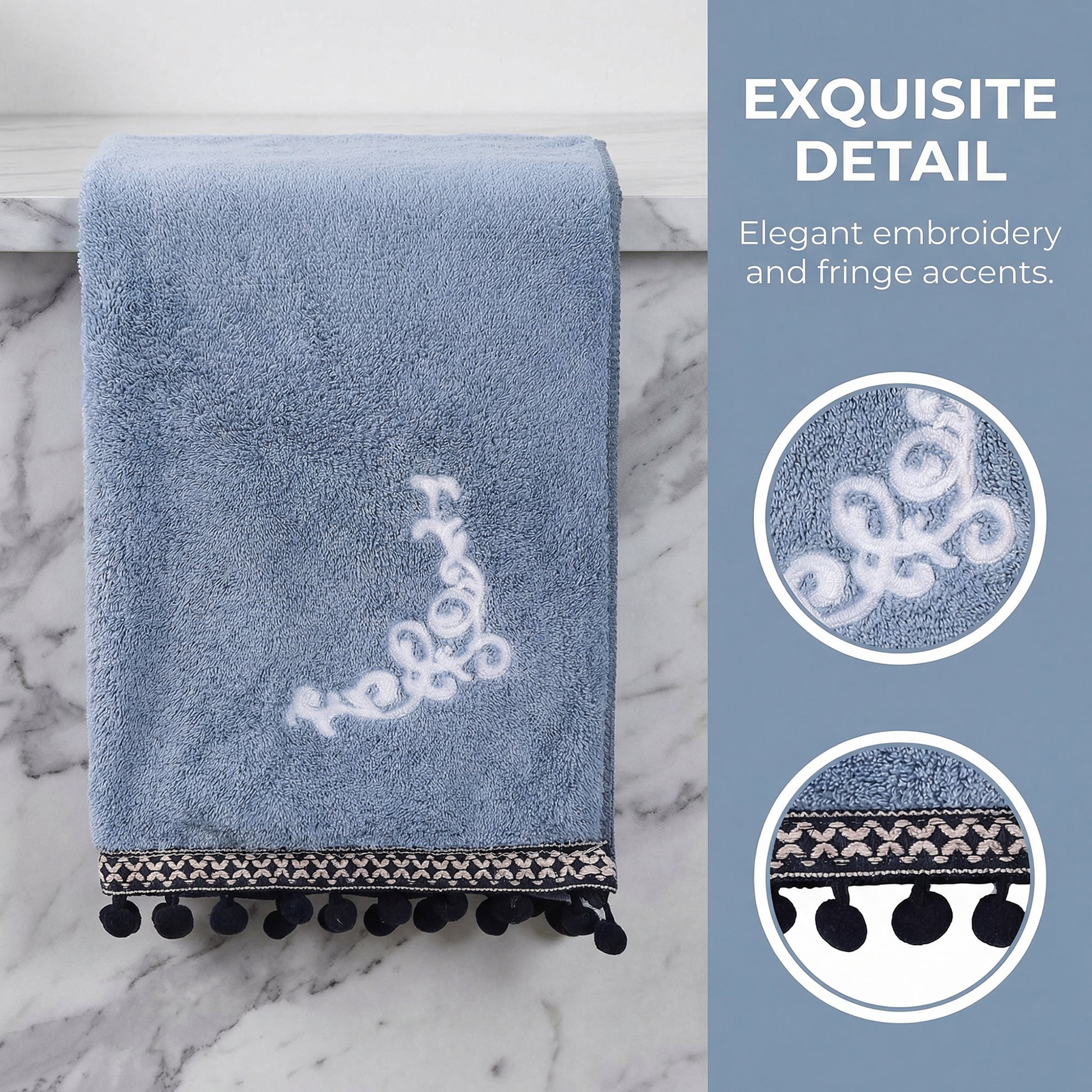 Unique Bargains Boho Embroidery Coral Fleece Hand Towels Blue 2pk