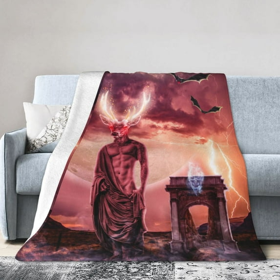 DouZhe Ultra-Soft Micro Fleece Lightweight Flannel Bed Blanket, Fantasy Moon Bat Man Deer Print Cozy Warm Throw Blankets, 60"x50"