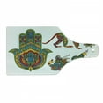 thumbnail image 1 of Hamsa Cutting Board, Hand Painted Oriental Style Monkey Moroccan Star Hamsa Hand and Peacock Birds, Decorative Tempered Glass Cutting and Serving Board, Wine Bottle Shape, Multicolor, by Ambesonne, 1 of 1
