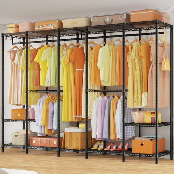 Ulif H50 Extra Large Clothes Rack, Heavy Duty Garment Rack, Freestanding Portable Closet, Clothing Racks for Hanging Clothes, Wardrobe Closet 89.8'' W x 15.8" D x 76.4" H, Max Load 1400 Lbs, Black