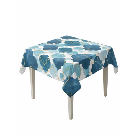 Blue Geometric Moroccan Table Cloth, Waterproof Tablecloth for Square Tables, Abstract Art Blue Ombre Modern Reusable Washable Fabric Table Cover for Restaurant Kitchen Dining Tables 54"x54"