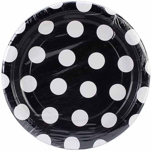 7" Polka Dot Paper Dessert Plates, Black, 8ct