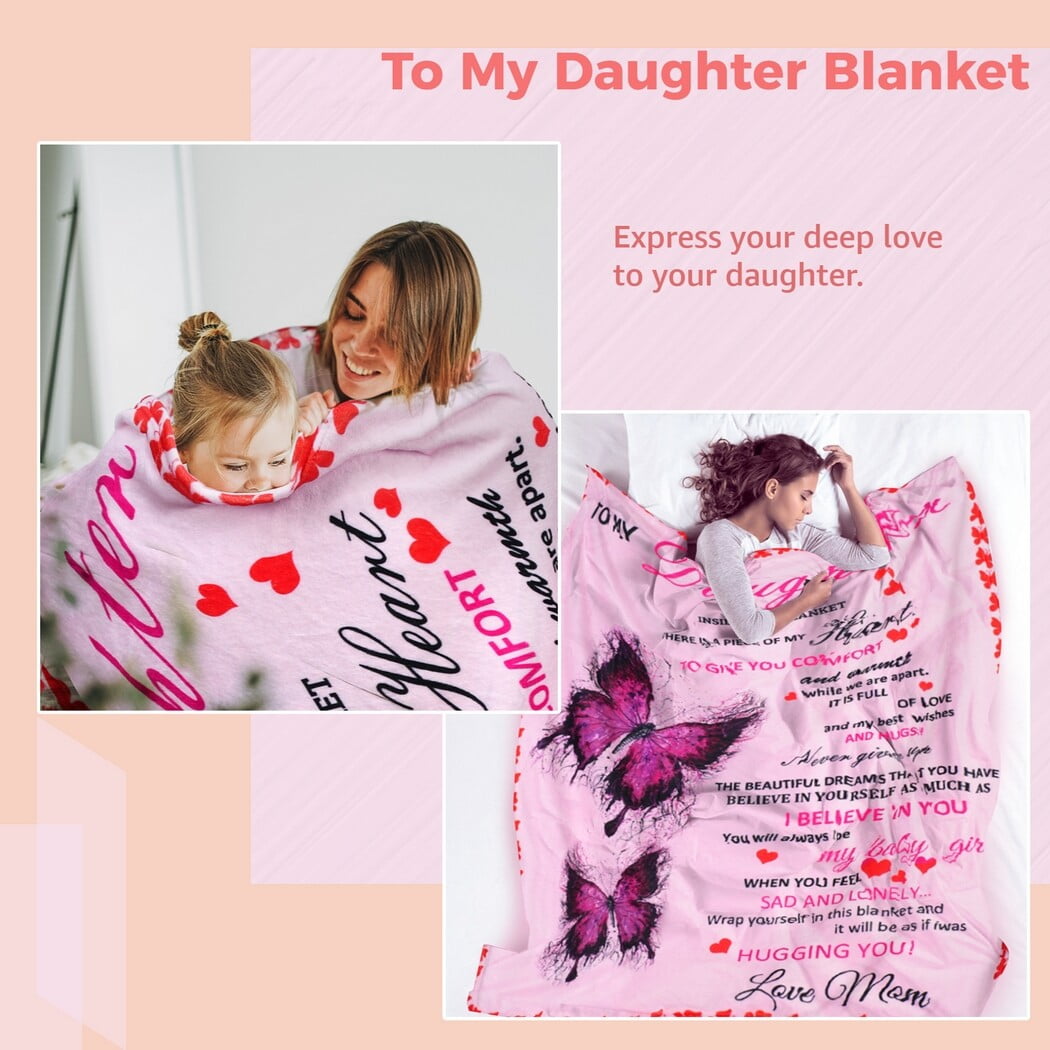 To My Daughter Blanket, Daughter Blanket from Mom, Soft Flannel Throw Blanket, Mother to Daughter Christmas Birthday Gift for Daughter(51" x 59")