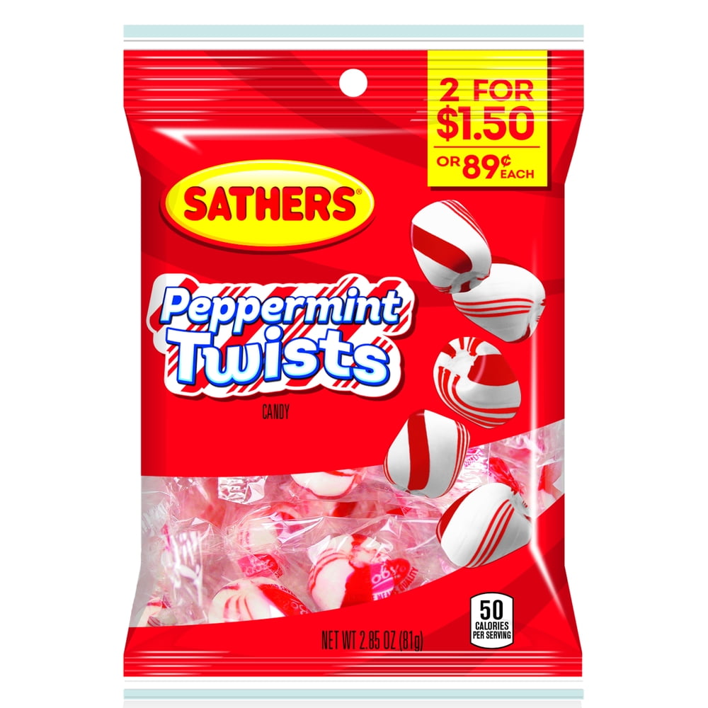Sathers Peppermint Twists Mints, 2.85 Ounce Bag