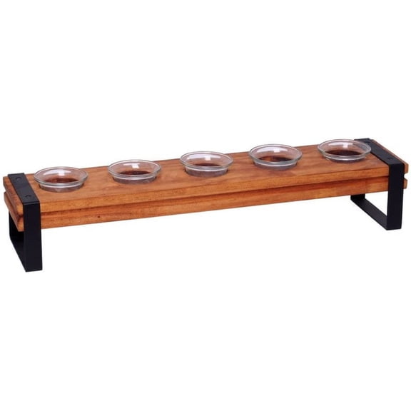 Hosley 19 inch Long, Brown Wood Rail 5 Glass Tea Light Candle Holder