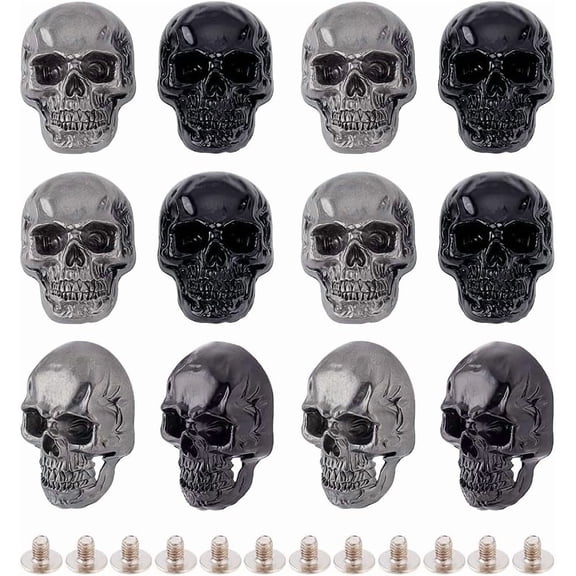 12Pcs Skull Studs for Leather Skull Screw Back Rivets Punk Skull Head Stud DIY Rivet Metal Skull Decorative Buckle Studs for DIY Jacket Bag Hat Shoes Belt Choker Leather Craft Accessory