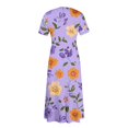 thumbnail image 5 of LWavelet Women's Plus Size Vintage Green Maxi Dress Short Sleeve Tie Waist Casual Lace Trim Dress with Pockets Purple 2XL, 5 of 7