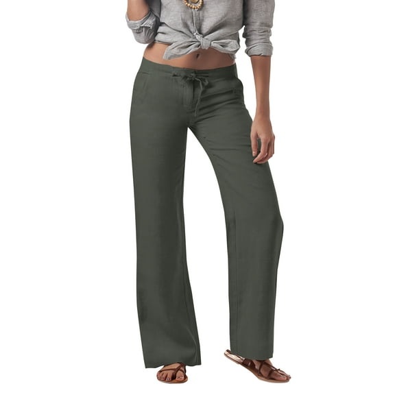 Hat and Beyond Women's Casual Palazzo Linen Pants Trousers with Lantern Drawstring