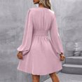 thumbnail image 4 of Women's Elegant Dress V Neck Long Sleeve High Waist Swing Prom Cocktail Short Dresses, 4 of 9