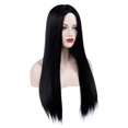 thumbnail image 3 of Peluca Morticia Addams negra Peluca negra para disfraz de Morticia Peluca de pelo liso para mujer Pelo suave Natural lindo con gorros de peluca Pelucas sintéticas de colores para D, 3 of 5