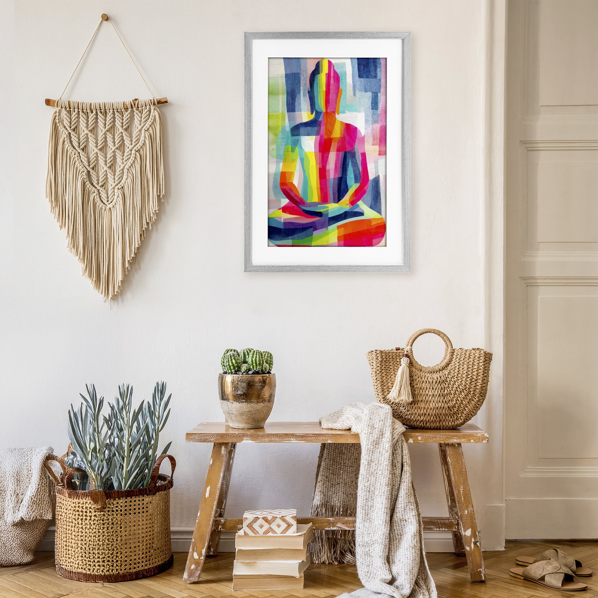 Stupell Industries Geometric Buddha In Spectrum Gray Framed Print Under Glass, design by Chromatic Storm Studio