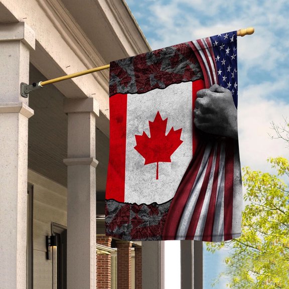 Hand Pulling American Flag Canada Canadian Root Patriot House Flag, Double-Sided Decorative Outdoor Flag, Patriotic Polyester Yard Flag 29.5 x 39.5 in
