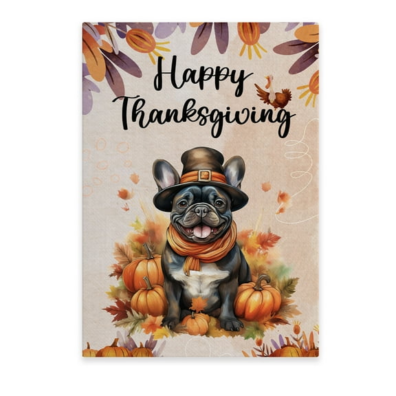 Happy Thanksgiving French Bulldog Welcome Thankful Fall Autumn Pumpkin Vertical Matte Canvas Poster Dog Lover Gifts Wall Art Home Decor - 02021