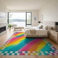 thumbnail image 3 of ODIKA Pink Playful Abstract Contrast Border Frame Artwork Print Low Profile Flatwoven for Great Room, Indoor Open Concept, Large Living, 3 of 7