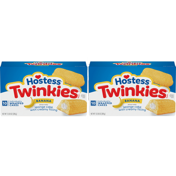 HOSTESS Banana Flavored TWINKIES, Creamy Banana Flavored Filling 13.58 oz, 10 Count (2 Pack)