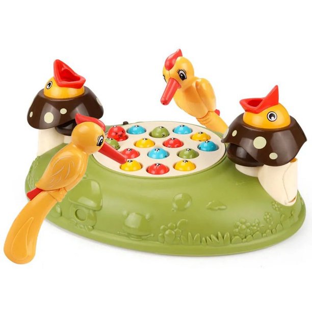 Juguete de alimentación de pájaro carpintero, juguetes de desarrollo sensorial para habilidades motoras finas, juego electrónico 2 en 1 para pájaros, juego de aprendizaje Montessori para niños pequeños, regalo de cumpleaños para niños de 3, 4 y 5 años, clip de mano (color aleatorio) oso de fresa Electrónica