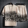 thumbnail image 3 of Camisetas estampadas, pantalones cortos, trajes para hombre, ropa de verano con gráfico de alfabeto blanco, conjuntos para hombre, conjunto de dos piezas, estilo coreano 2024, holgado, 5xl, 3 of 5