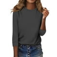 thumbnail image 2 of Shirt for Women's Fashion Casual Raglan Sleeve Round Neck 3/4 Sleeve Loose Solid Color T-Shirt Ladies Top, 2 of 5