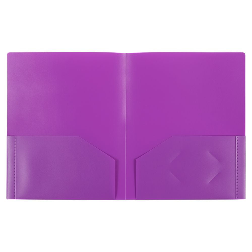 JAM Paper Heavy Duty Plastic Two Pocket Presentation Folders, Purple, 108/pack