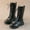 Black, variant on Girls Lace Up Combat Boots Mid Calf Riding Boot Punk Goth Lug Sole Boot (Black 8-9 Years)