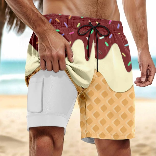 WILLBEST Shorts de Tabla para Hombre para Fiestas En La Piscina y Playa. Diseño Elegante En Capas con Estampado de Hielo Derretido para Verano. Material Cómodo y Elástico.