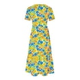 thumbnail image 4 of Viikei Flowy Short Sleeve Maxi Dress,Women's Printing Casual Short Sleeve Crewneck Dress Flowy Tiered Maxi Beach Dress with Pockets Yellow S, 4 of 6