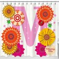 thumbnail image 1 of Colorful Christmas-Themed Shower Curtain with Pink 'M' & Star Designs, 1 of 5