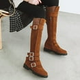 thumbnail image 6 of Women's -High Boots Ladies Fashion Retro Solid Suede Belt Buckle Zipper Thick Heel Knee Length Design, 6 of 9