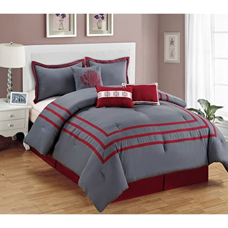 7 Piece Queen Whittier Hotel Style Gray and Red Clearance ...