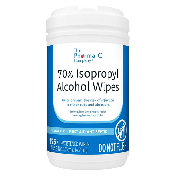 Pharma-C 70% Isopropyl Alcohol Wipes, First Aid Antiseptic, 175 Count